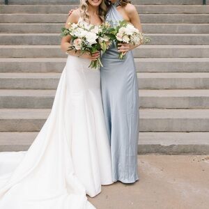 Show Me Your Mumu Jasmine Halter Maxi Dress Steel Blue Luxe Satin